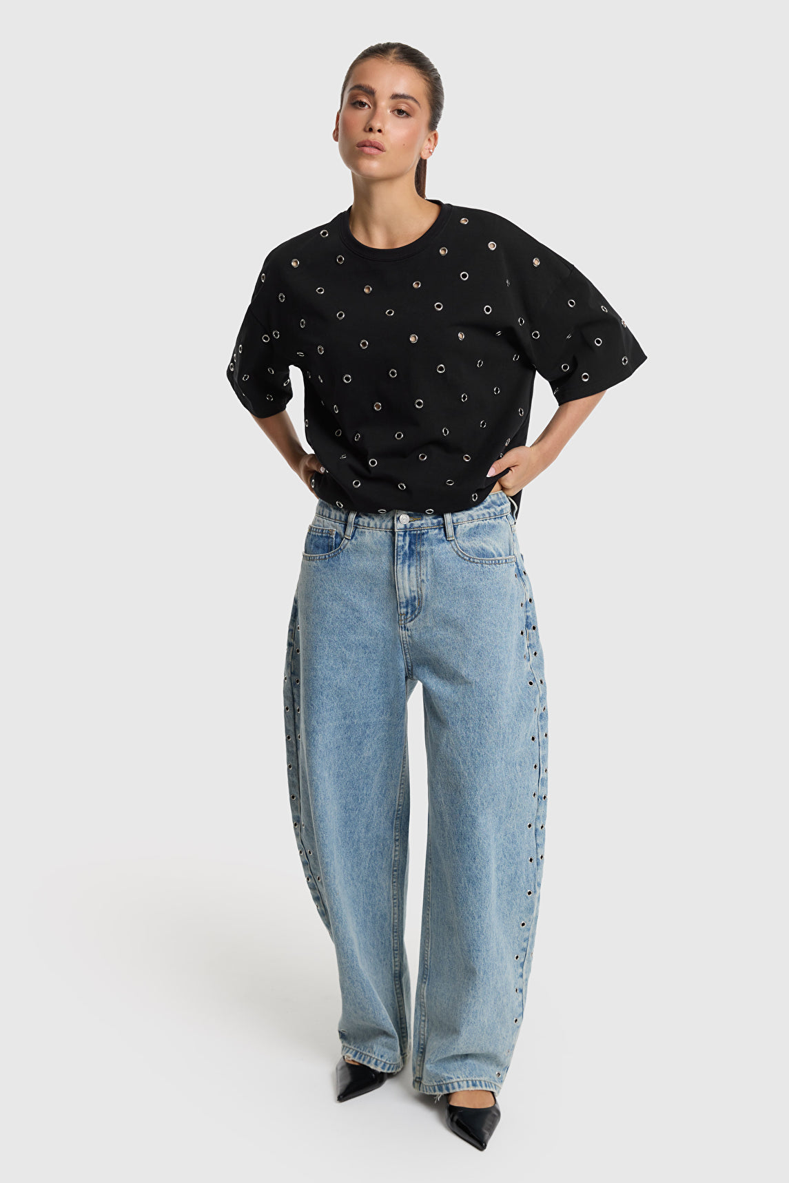 Studded barrel denim pants - Alix The Label