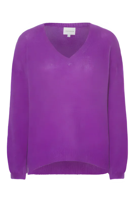 Silja v neck knit deep purple - American Dreams Truien / Vesten