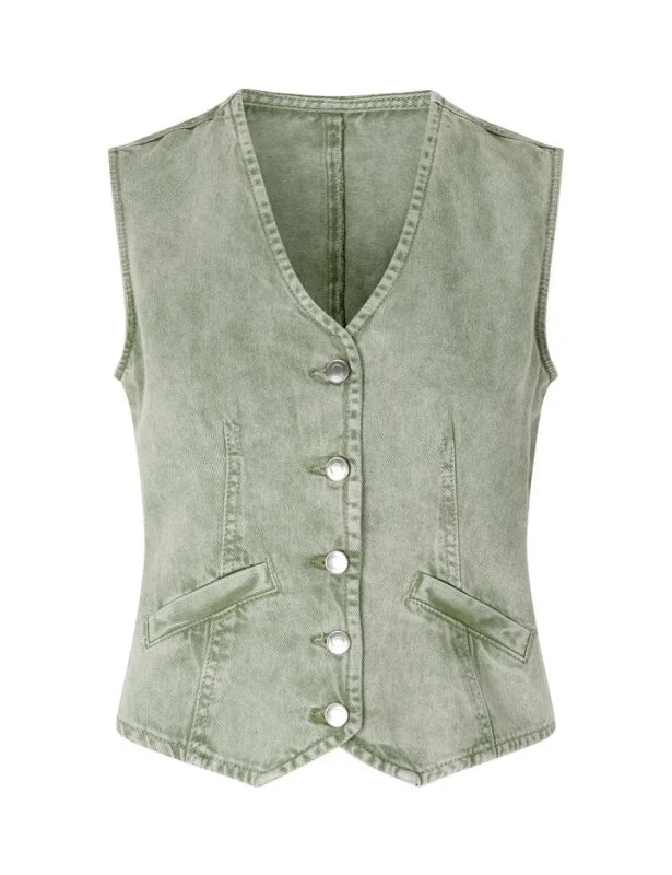 Flana-M denim vest green - Gilets