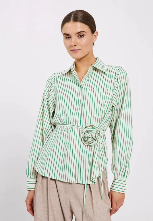 Linna shirt bright green stripe - NORR - Blouses