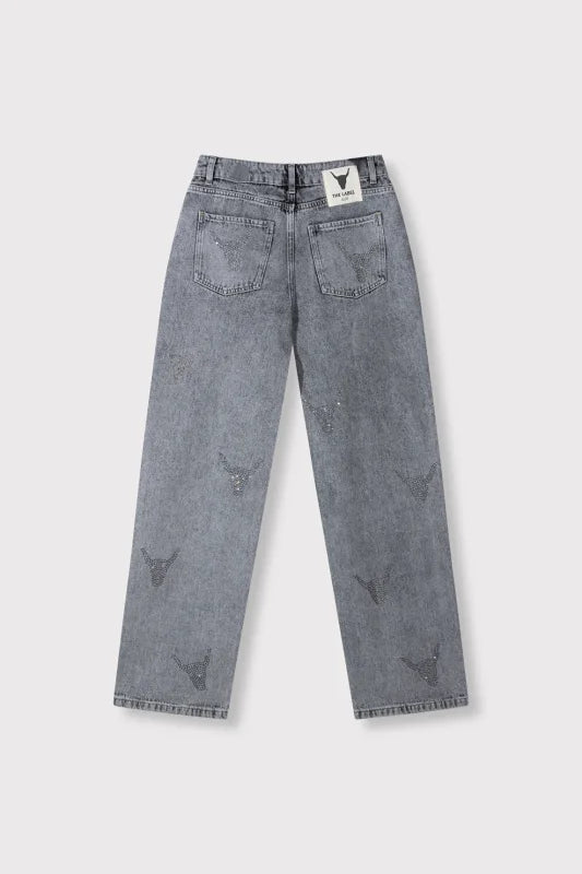 Strass bull pants washed grey - Alix The Label - Jeans