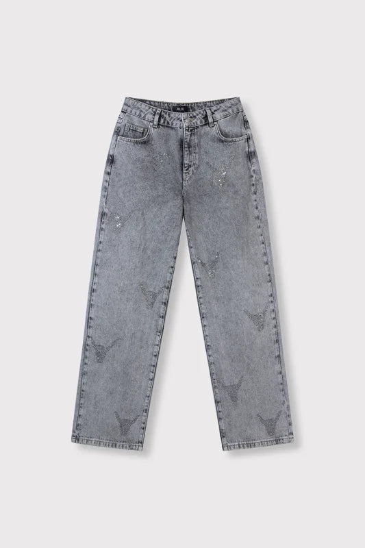 Strass bull pants washed grey - Alix The Label - Jeans